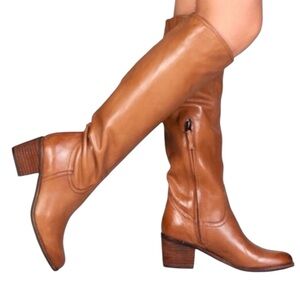 SAM EDELMAN Tan Chestnut Loren Leather Knee High Boots Heel Zipper Size 8